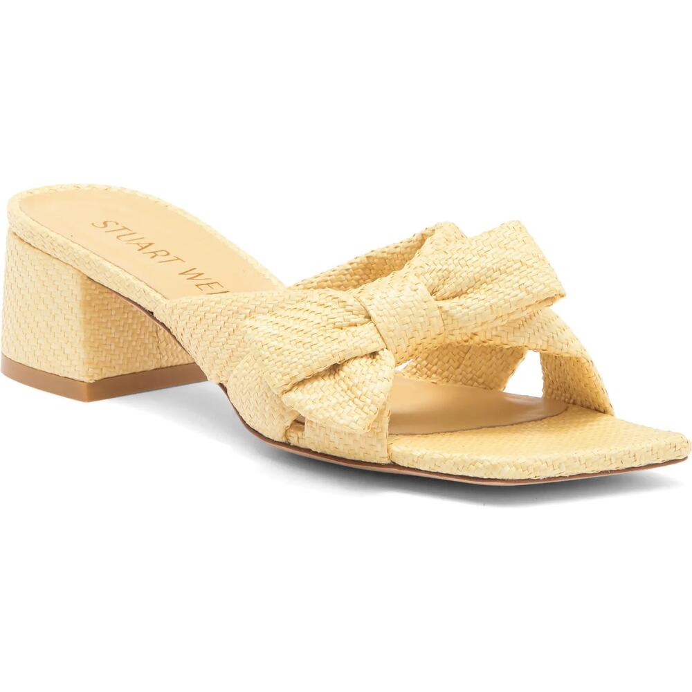Stuart Weitzman Cream Raffia Bow Slide Sandals